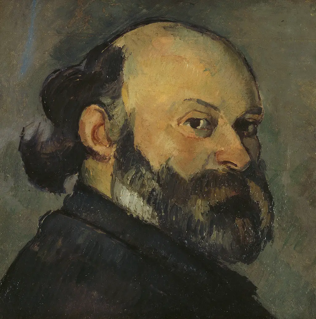 Self Portrait - Artist Looking Over his Shoulder in Detail Paul Cezanne
